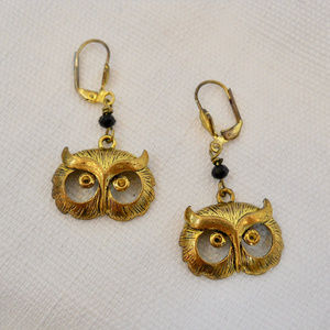 Brass Owl Head Dangle Earrings NWOT